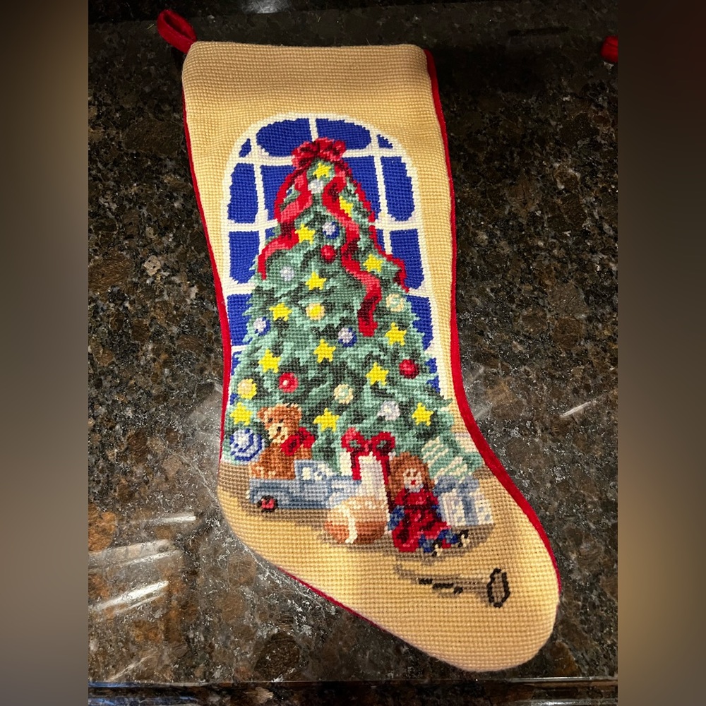 Beautiful needlepoint Christmas stocking